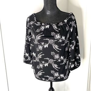 Ann Taylor Black White Paisley Floral Off Shoulder Top NWT